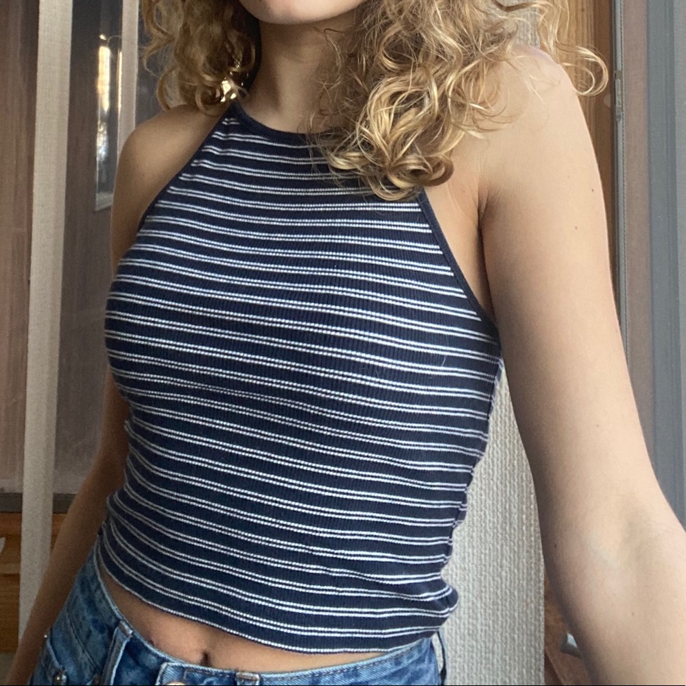 Brandy Melville, navy and white halter top!